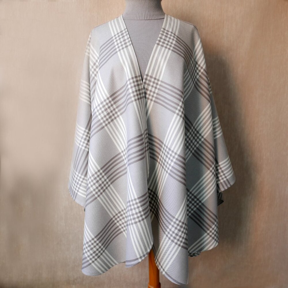 Taupe & Cream Plaid Pure Italian Wool Cape Coat